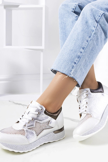 Weiße Metallic-Schnürsneaker Torres durchbrochene Sportschuhe 2