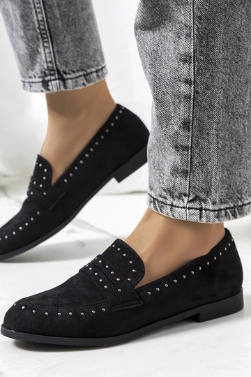 Schwarze Leder-Halbschuhe mit Nieten, „Ishana" 2