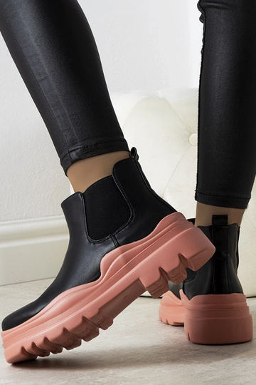 Schwarze Stiefeletten auf rosa Plattform, „Tausel"