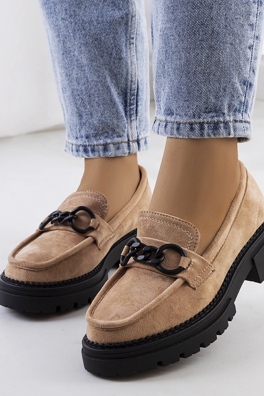 Beige Mokassins auf Traktorsohle,...