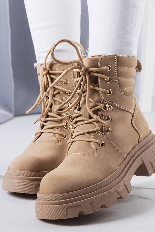 Beige Stiefeletten mit massiver...