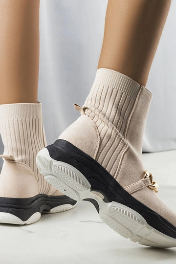 Beige, isolierte Ulster-Stiefeletten mit Kettenmuster 2