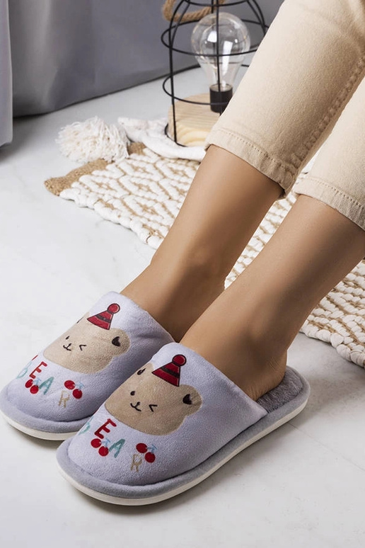 Graue weiche Bären-Hausschuhe