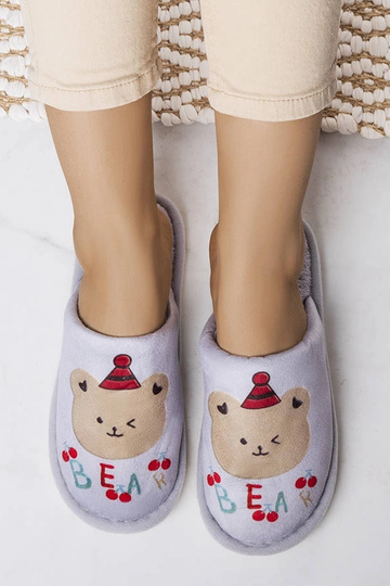 Graue weiche Bären-Hausschuhe 2