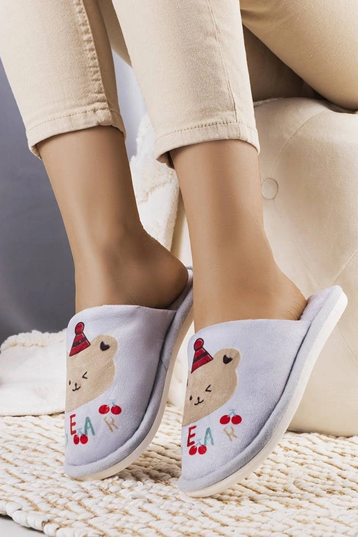 Graue weiche Bären-Hausschuhe