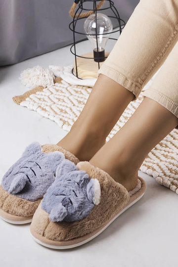Weiche Bienenhausschuhe in Beige und Grau