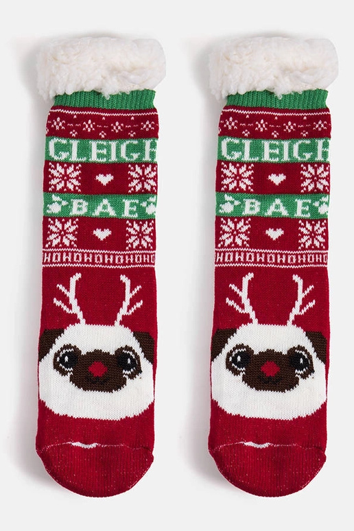 Rote warme Socken mit Challi dem Hund Rote warme Socken mit Challi dem Hund