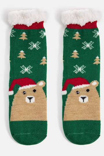 Grüne warme Socken mit Teddybär Challi