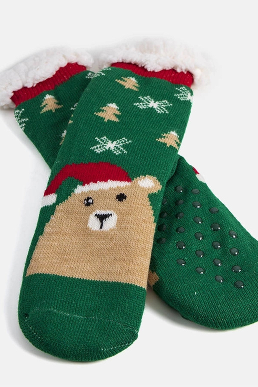 Grüne warme Socken mit Teddybär Challi Grüne warme Socken mit Teddybär Challi