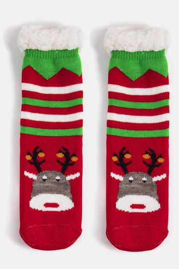 Rote warme Socken mit Rentier-Challi