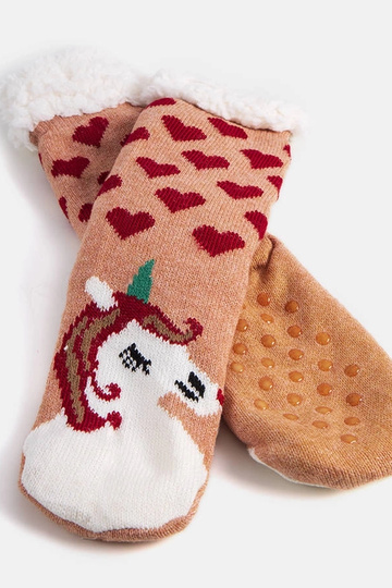 Beige Socken mit Schaffell... 2