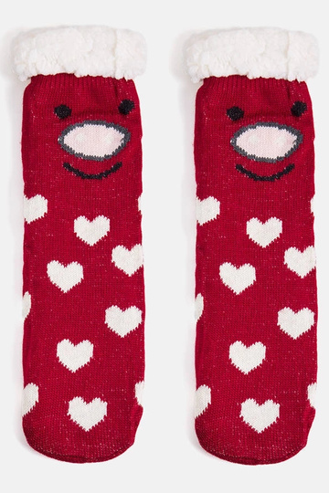 Rote Socken mit Schaffell...