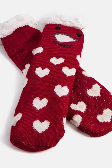 Rote Socken mit Schaffell Lotis 2