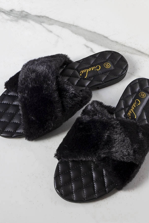 Schwarze Flip-Flops mit Fell Karsyn