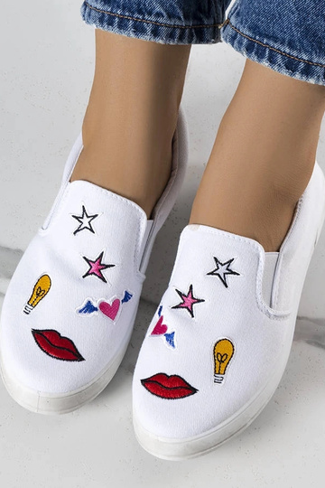 Weiße Stoff-Sneaker mit Anais-Patches 2