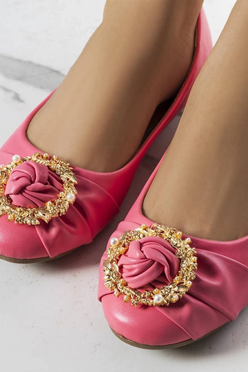 Rosa Ballerinas mit Goldverzierung Antoinette