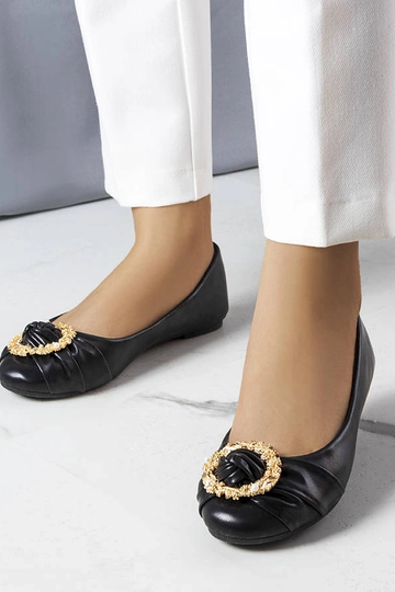 Schwarze Ballerinas mit Goldverzierung Antoinette