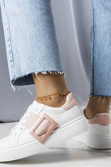 Weiße Sneaker verziert mit einer rosa Toni-Schnalle 2