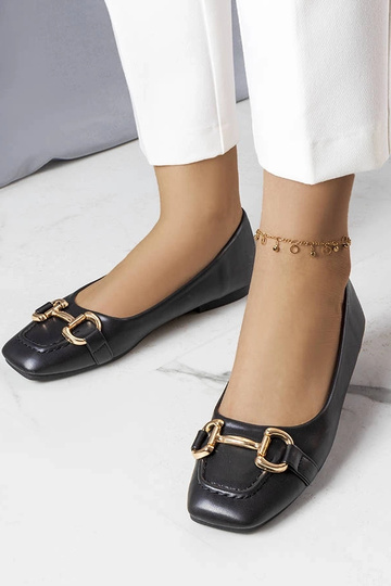 Schwarze Ballerinas mit goldener Iris-Verzierung 2