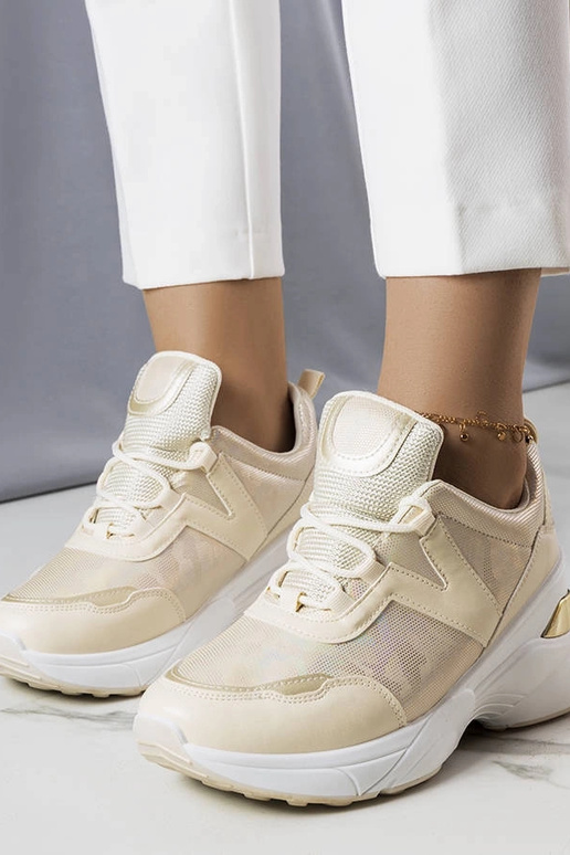 Beige Sneakers mit metallischen...