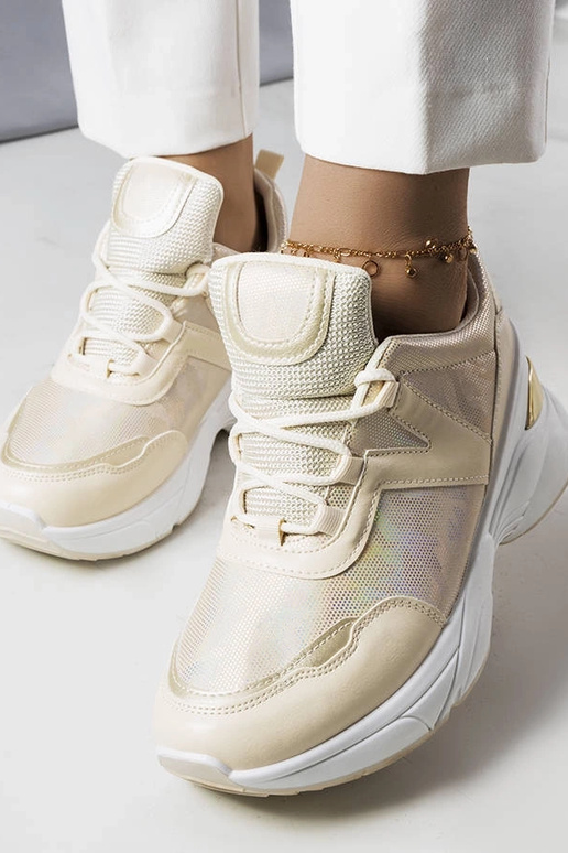 Beige Sneakers mit metallischen...