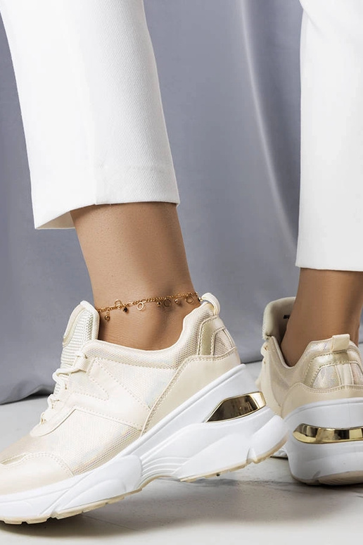 Beige Sneakers mit metallischen...