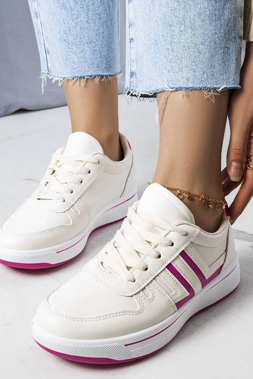Cremefarbene Sneakers mit rosa...