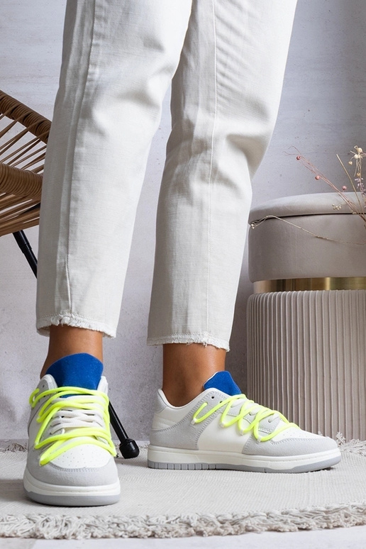 Graue Damen-Sneaker mit neonfarbenen...