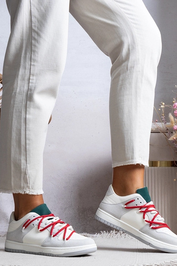 Graue Damen-Sneaker mit roten Schnürsenkeln Arcobaleno