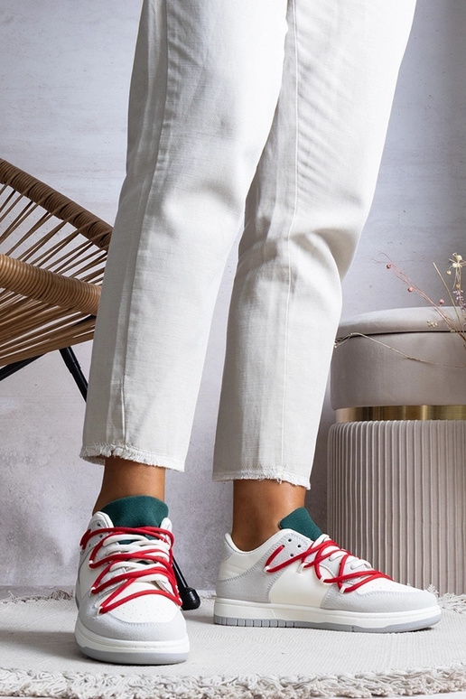 Graue Damen-Sneaker mit roten...