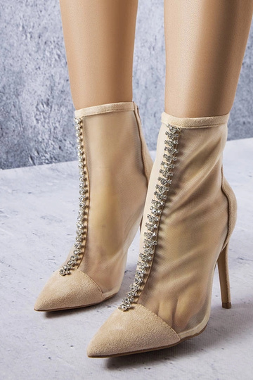 Sandfarbene Stiefel mit Zirkonsteinen, „Veilleux"