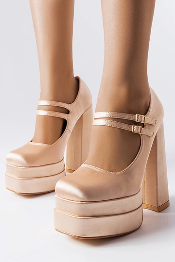 Beige Pumps mit hohem...