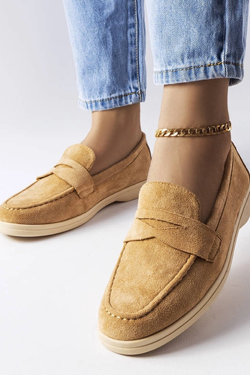 Sandfarbene Kunstvelours-Balletschuhe Ferragus