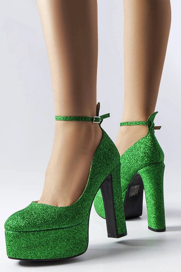 Bellamy grüne Glitzerpumps mit Blockabsatz