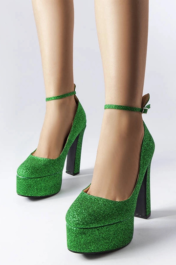 Bellamy grüne Glitzerpumps mit Blockabsatz 2