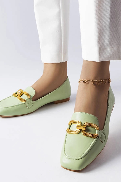 Grüne Mokassins mit Rousseau-Schnalle