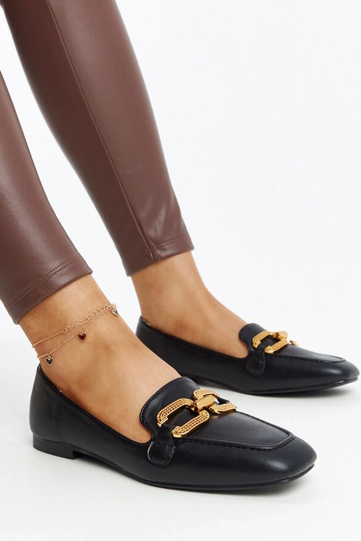 Schwarze Mokassins mit Rousseau-Schnalle