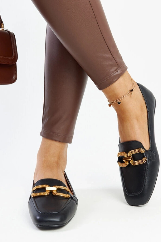 Schwarze Mokassins mit Rousseau-Schnalle