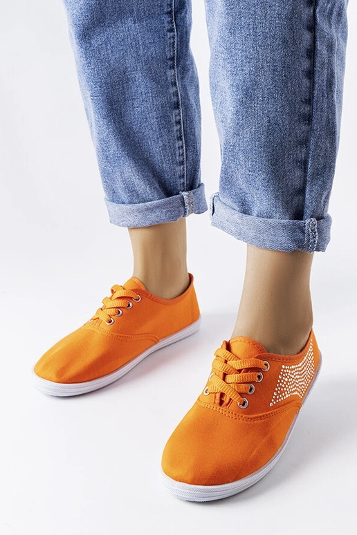 Orangefarbene Sneakers mit Zirkonia...