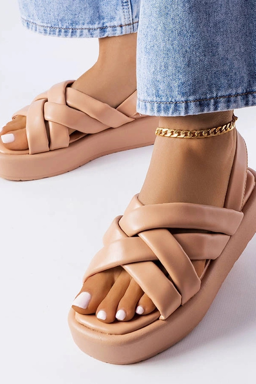 Hellbraune Plateausandalen mit...