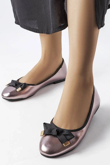Silber Metallic Ballerinas mit Schleife Boro