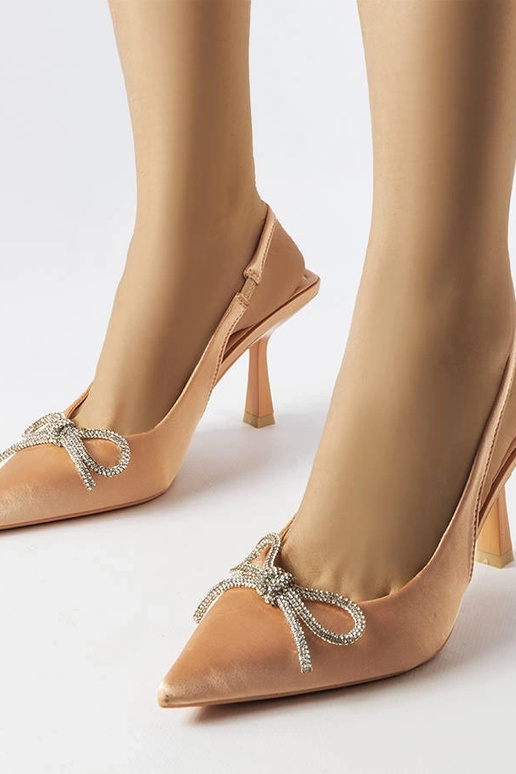 Beige High Heels mit Schleife Wildrose