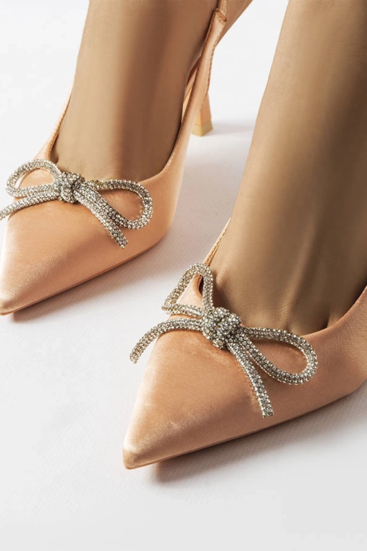 Beige High Heels mit Schleife Wildrose