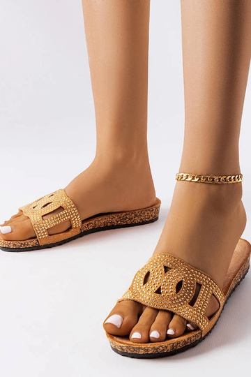 Beige Flip-Flops verziert mit Lagacé-Strasssteinen
