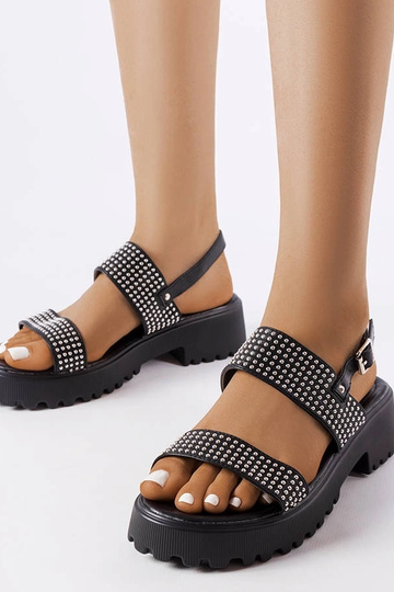 Schwarze Sandalen mit Steinen, „Biloxi"