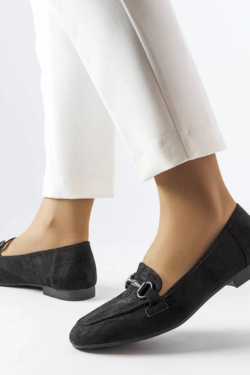 Schwarze Wildleder-Loafer für Damen mit Hinkle-Schnalle 2