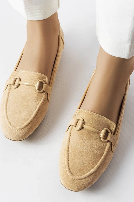 Beige Wildleder-Loafer für Damen mit...