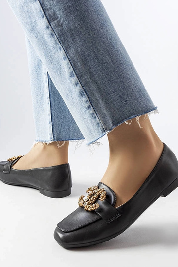 Schwarze Damen-Leder-Loafer mit Zirkonia Neuer