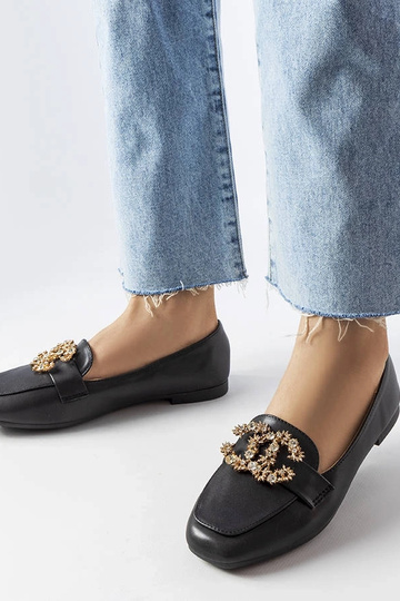 Schwarze Damen-Leder-Loafer mit Zirkonia Neuer 2