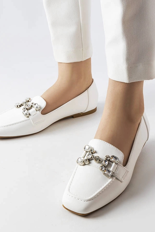 Weiße Mokassins mit Zirkonen Marechal